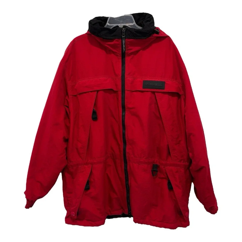 Eddie Bauer Thinsulate Red Hooded Jacket XL Men Nylon Insulated Winter‎ Coat